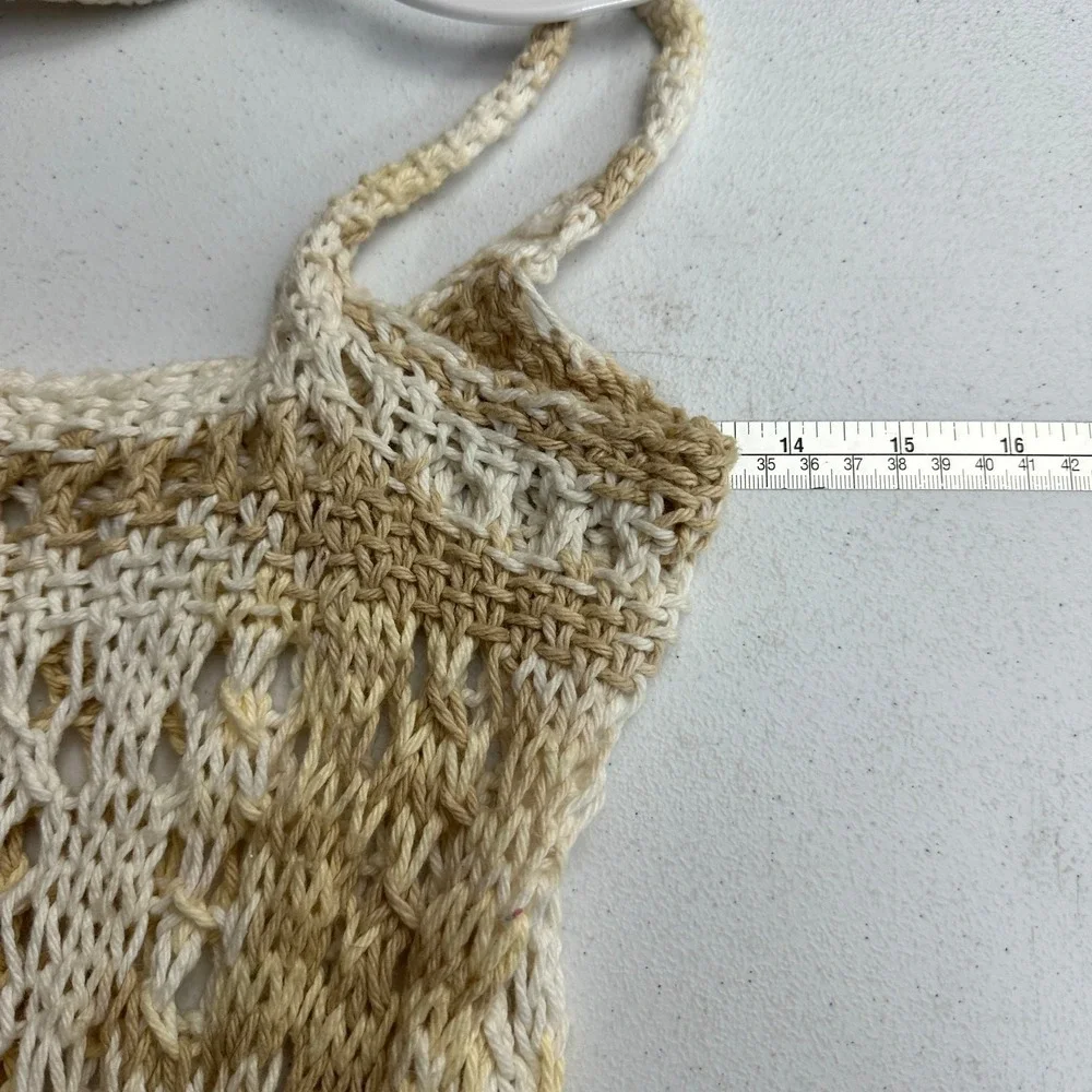 Womens Handmade Crochet Macrame Market Bag Reusable Minimalist Net Picnic Earthy